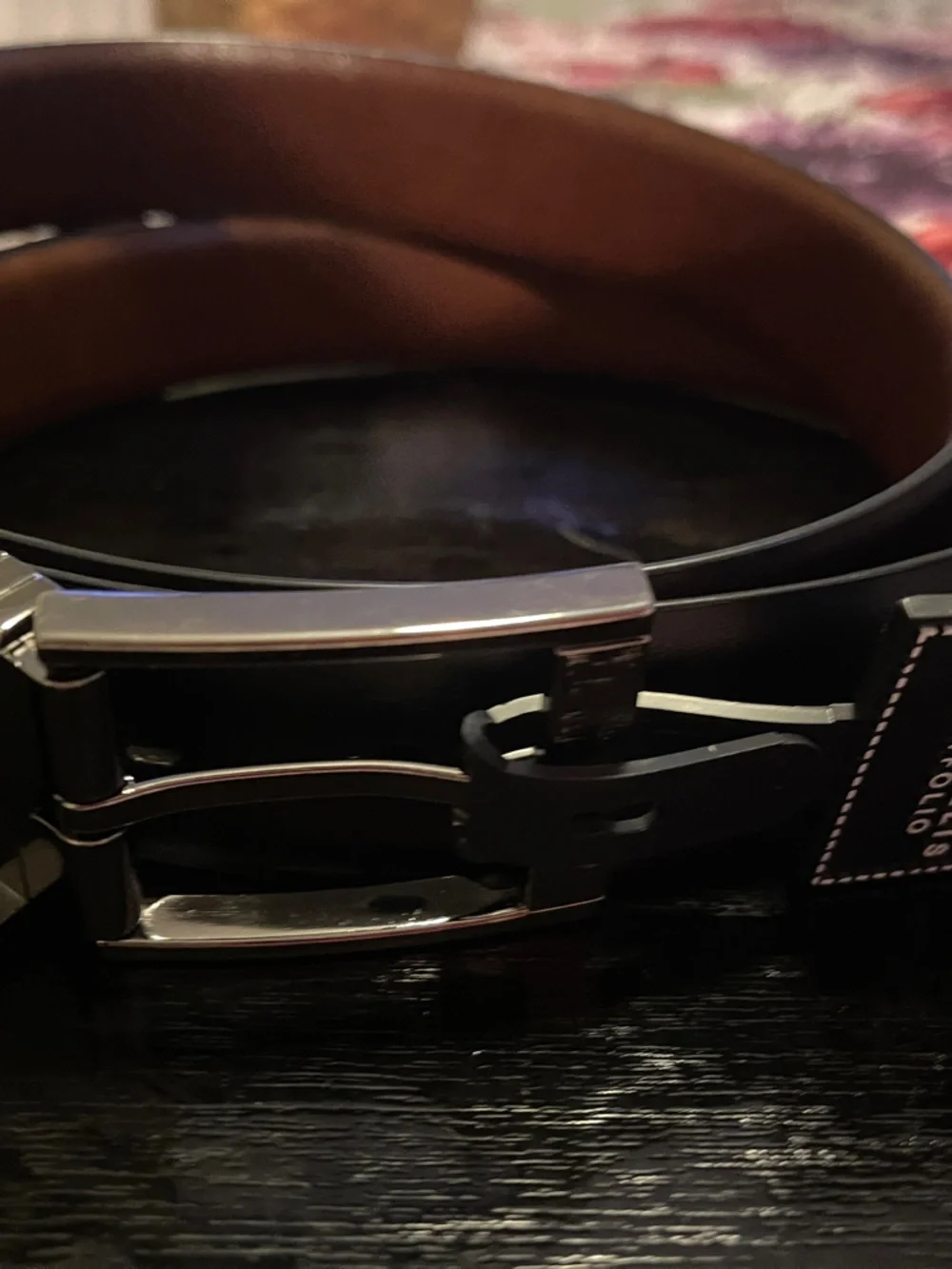 Men's Reversible Black/Brown Leather Belt with Polished Silver Buckle NWT